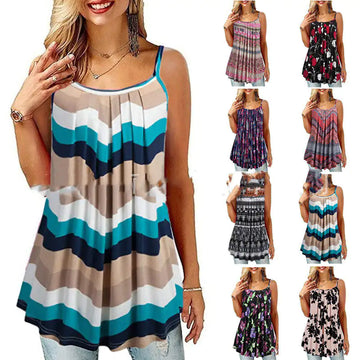 Sassy Pants Design Women's Printed Pleated Wide Hem Loose Camisole