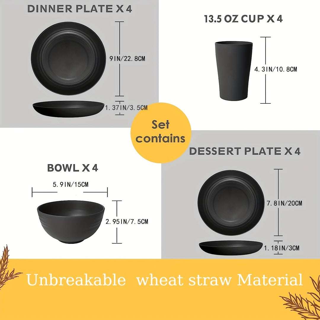 Durable 16Piece Black Dinnerware Set Microwave Safe