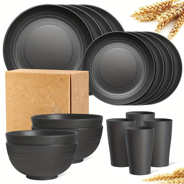 Durable 16Piece Black Dinnerware Set Microwave Safe