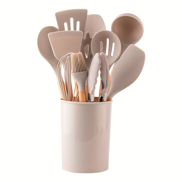 12Piece Grey Silicone Kitchen Utensil Set with Holder