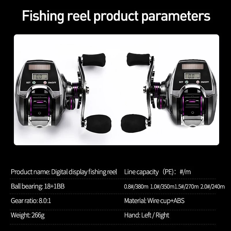 Electronic Bait Casting Fishing Reel with Digital Counter - 8.0:1 High Speed Ratio