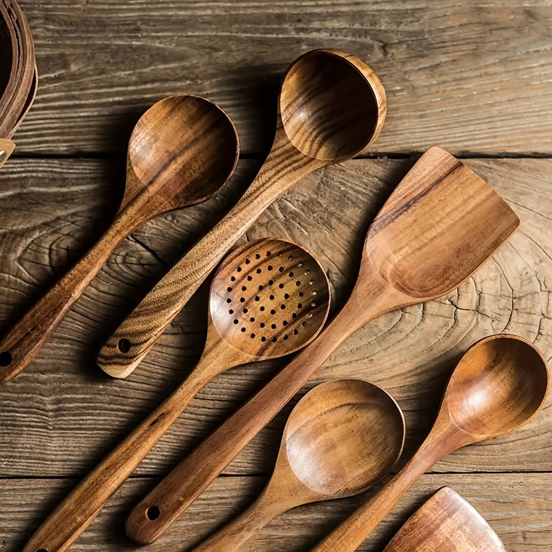 5Piece Premium Wooden Utensil Set for NonStick Cookware