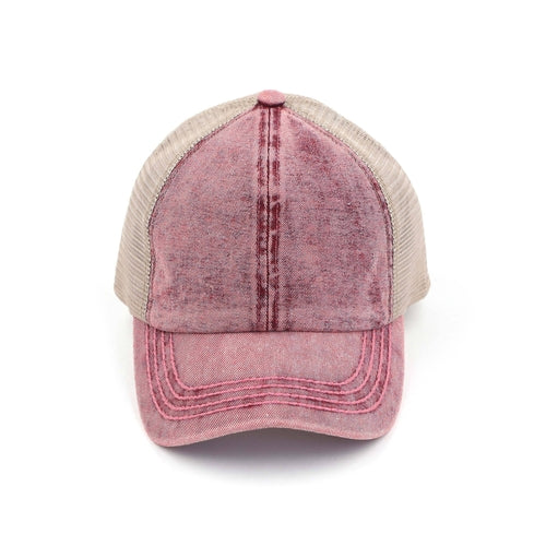 CC Washed Denim Criss Cross Pony Cap for  Kids to Adult