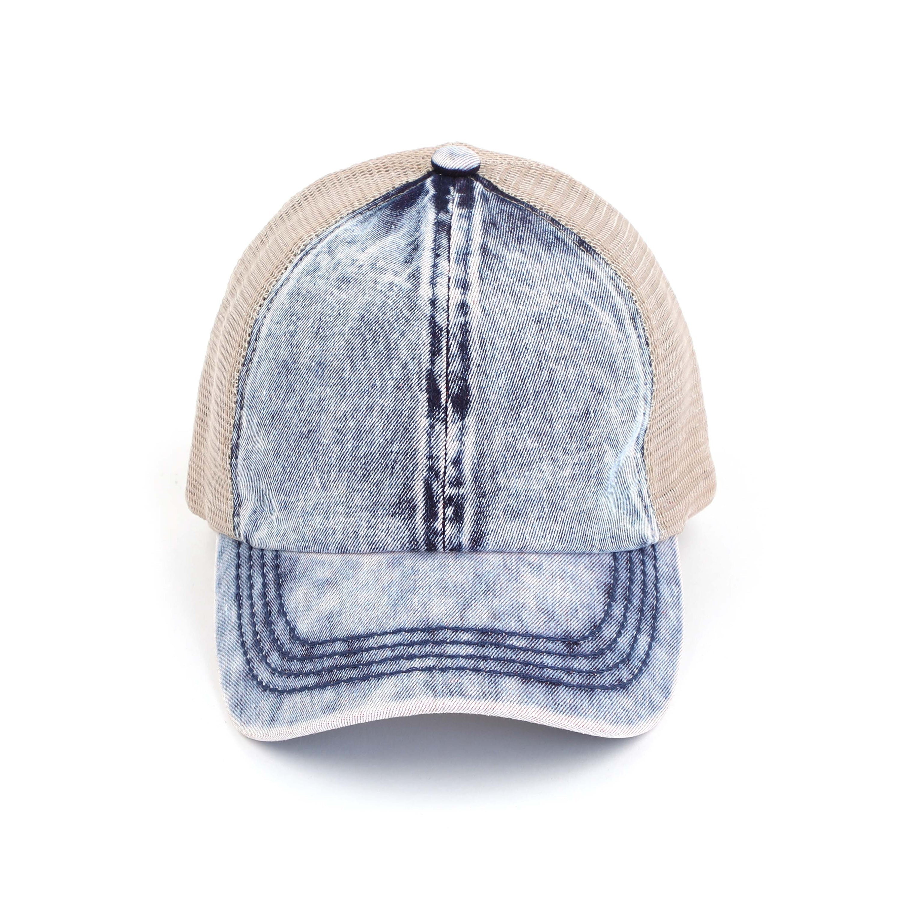 CC Washed Denim Criss Cross Pony Cap for  Kids to Adult