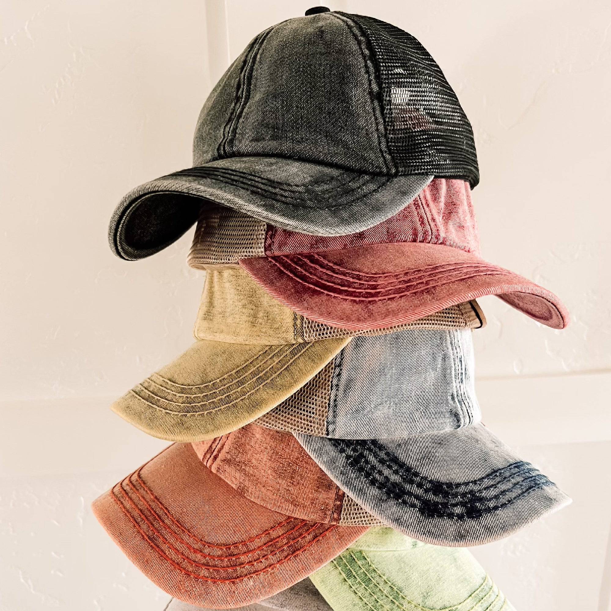 CC Washed Denim Criss Cross Pony Cap for  Kids to Adult