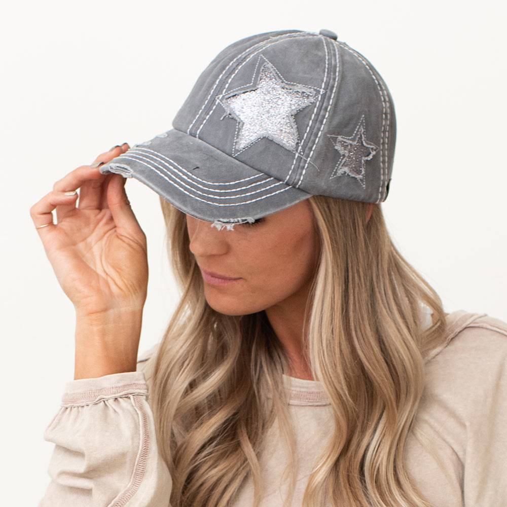 CC Trending Star Messy Bun Pony Cap Women, Teens and Kids Trucker Hats