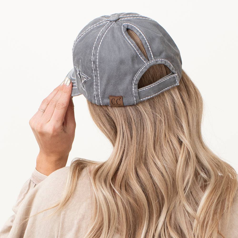 CC Trending Star Messy Bun Pony Cap Women, Teens and Kids Trucker Hats