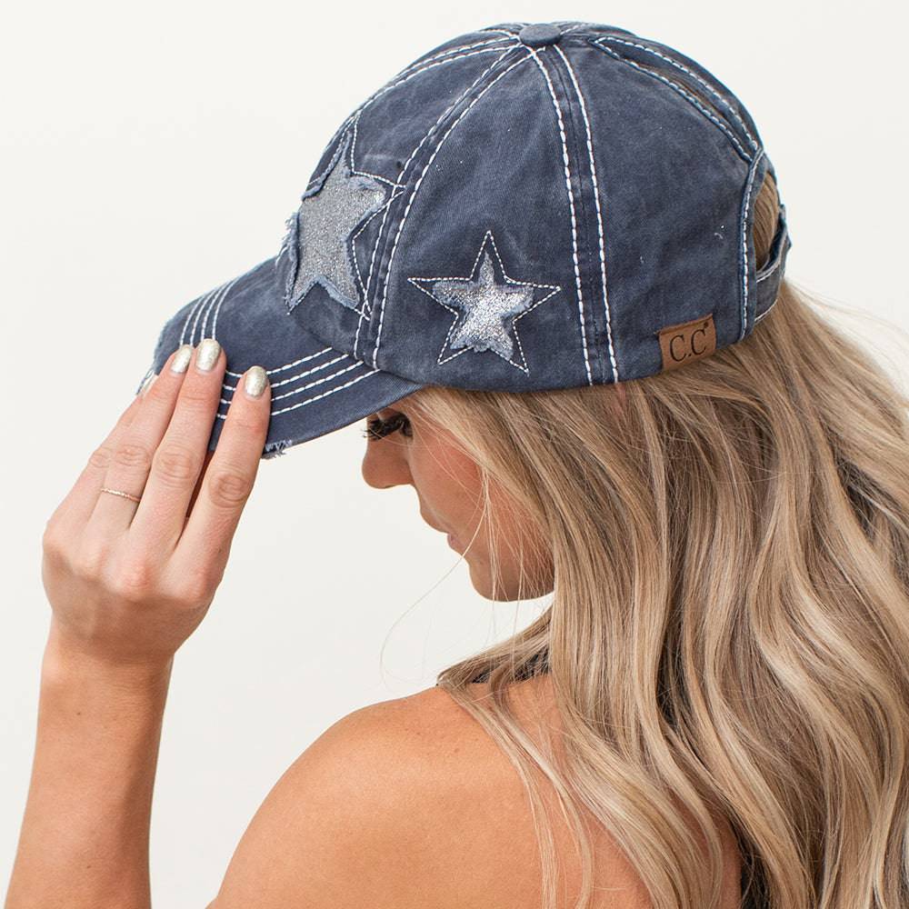 CC Trending Star Messy Bun Pony Cap Women, Teens and Kids Trucker Hats