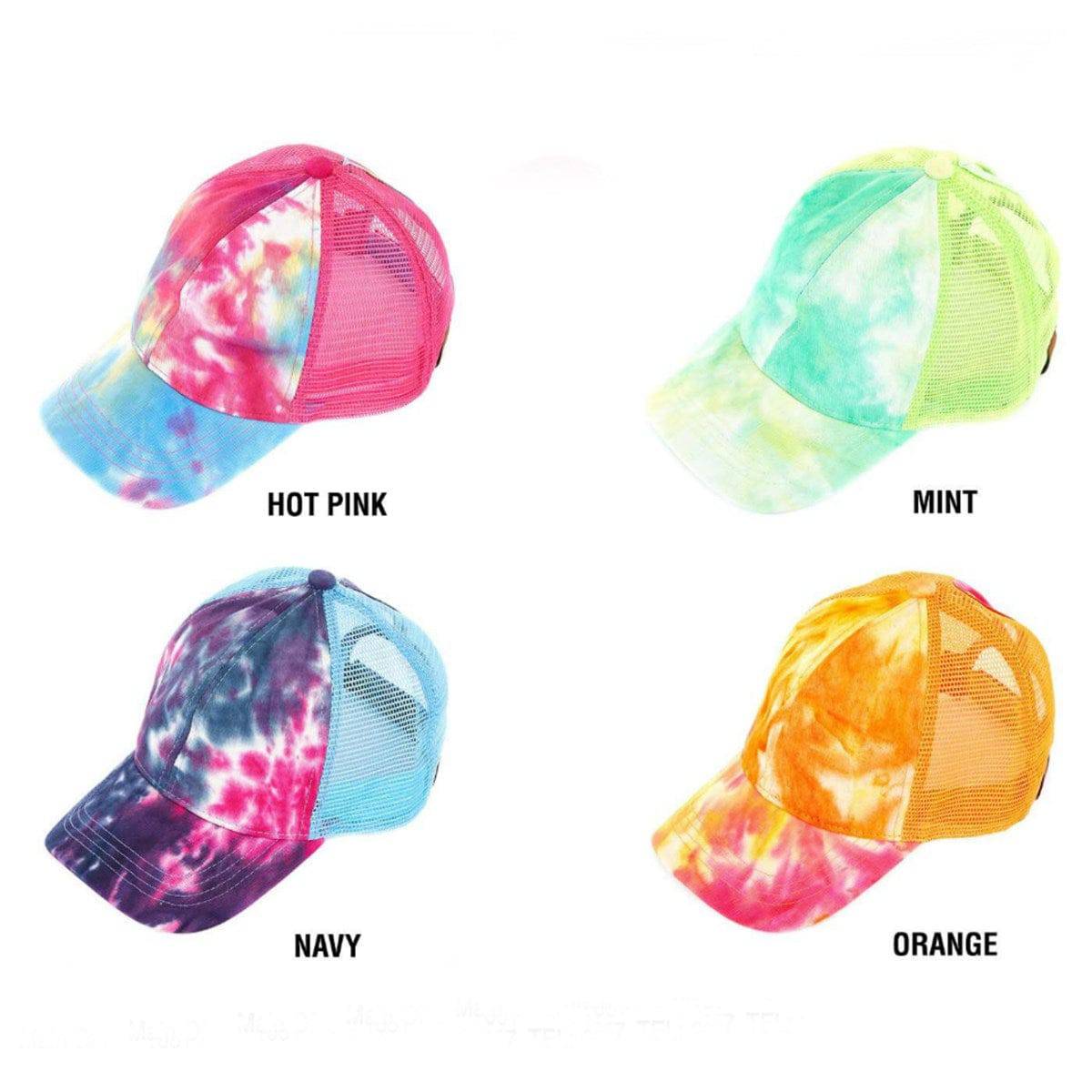 CC Tie-Dye Messy Bun Pony Cap Women, Teens and Kids Trucker Hats