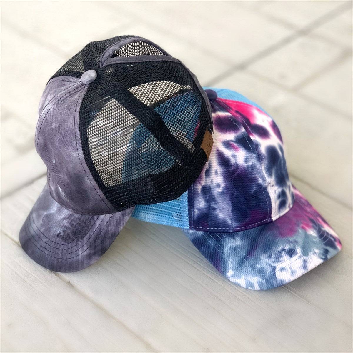 CC Tie-Dye Messy Bun Pony Cap Women, Teens and Kids Trucker Hats