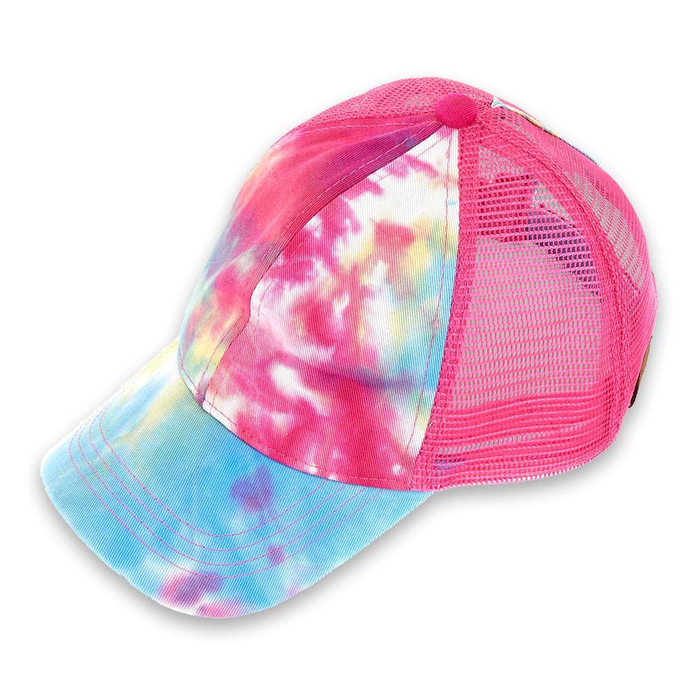 CC Tie-Dye Messy Bun Pony Cap Women, Teens and Kids Trucker Hats