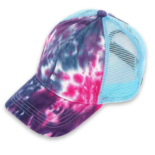 CC Tie-Dye Messy Bun Pony Cap Women, Teens and Kids Trucker Hats