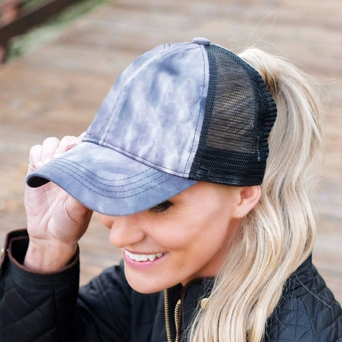 CC Tie-Dye Messy Bun Pony Cap Women, Teens and Kids Trucker Hats