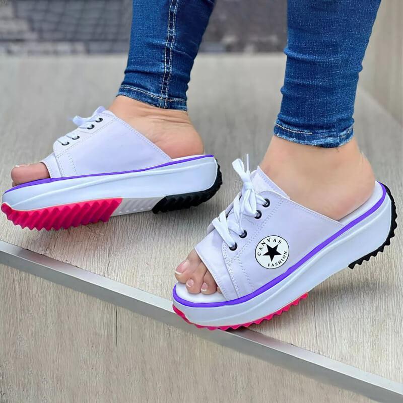 Casual Canvas Lace-up Women Sandals Slippers