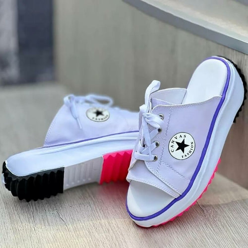 Casual Canvas Lace-up Women Sandals Slippers