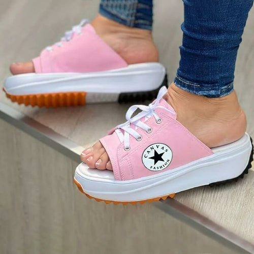 Casual Canvas Lace-up Women Sandals Slippers