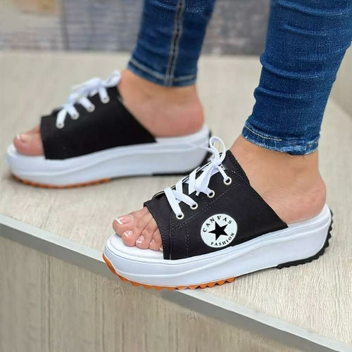 Casual Canvas Lace-up Women Sandals Slippers