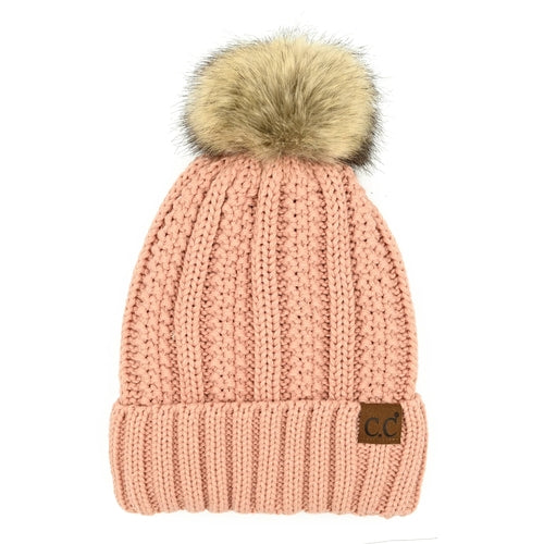 CC Bold Pom Accented Kids Youth to Adult Beanies Hats