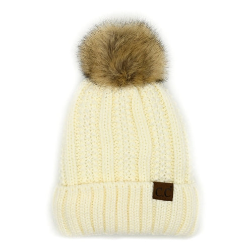 CC Bold Pom Accented Kids Youth to Adult Beanies Hats