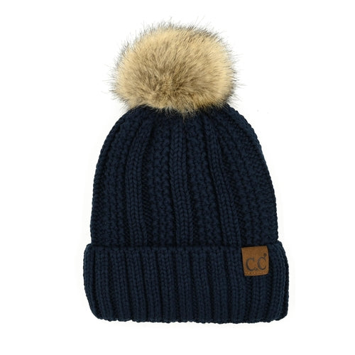 CC Bold Pom Accented Kids Youth to Adult Beanies Hats