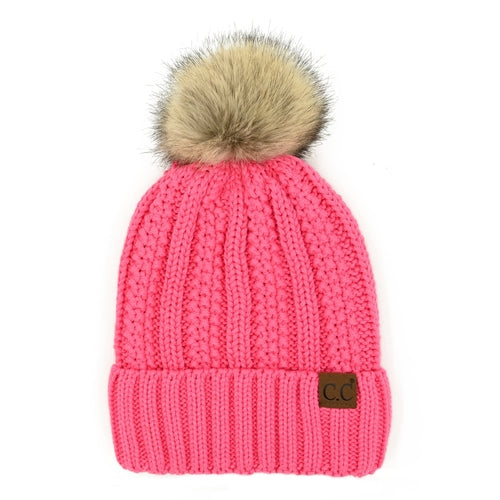 CC Bold Pom Accented Kids Youth to Adult Beanies Hats