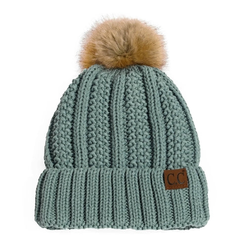 CC Bold Pom Accented Kids Youth to Adult Beanies Hats