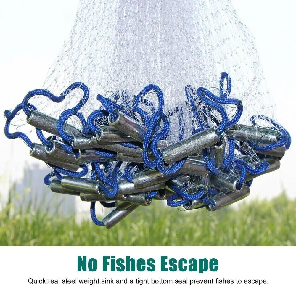 6/8/10/12/16FT Fishing Cast Net Bait Easy Throw Hand Cast Strong Nylon Mesh USA