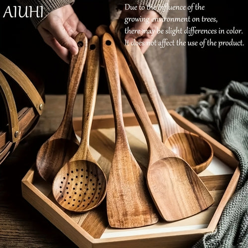 5Piece Premium Wooden Utensil Set for NonStick Cookware