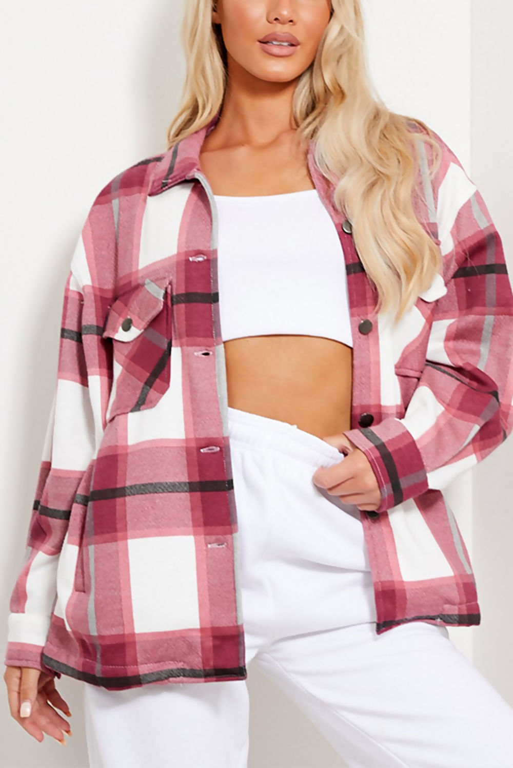 Wine Check Shacket Womens