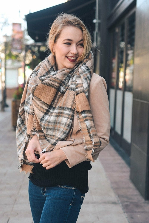 Flannel Frayed Edge Blanket Scarf