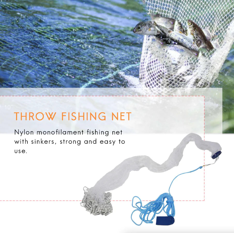 6/8/10/12/16FT Fishing Cast Net Bait Easy Throw Hand Cast Strong Nylon Mesh USA