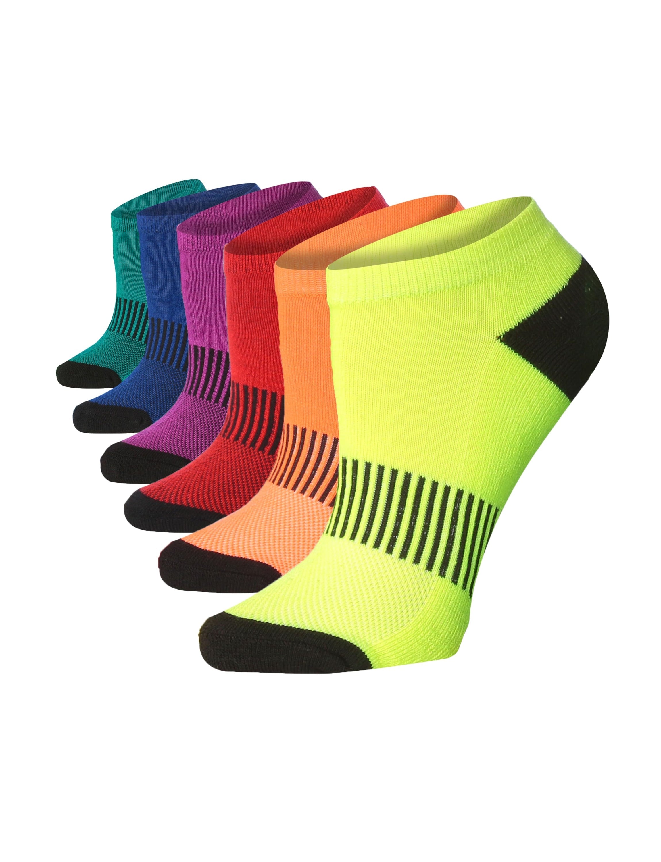 Tipi Toe Women's 6 Pack Cushioned Comfort Running Vibrant Colors Black